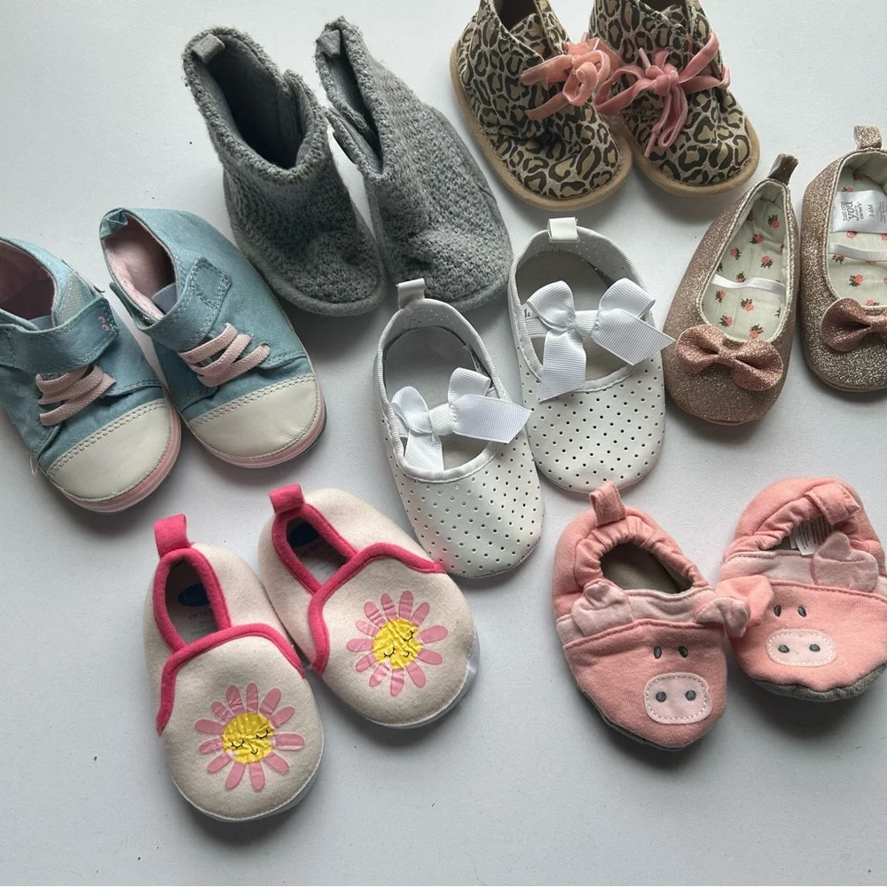 Newborn Baby Girl Shoe Lot Booties Ballet Flats Soft Sole Pink